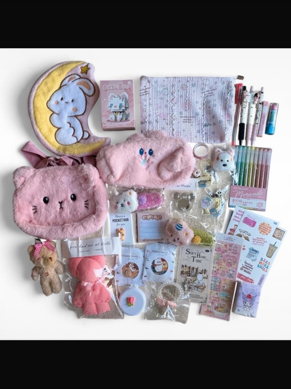 Cute Pink Plush Kids Toy & Stationery Gift Set